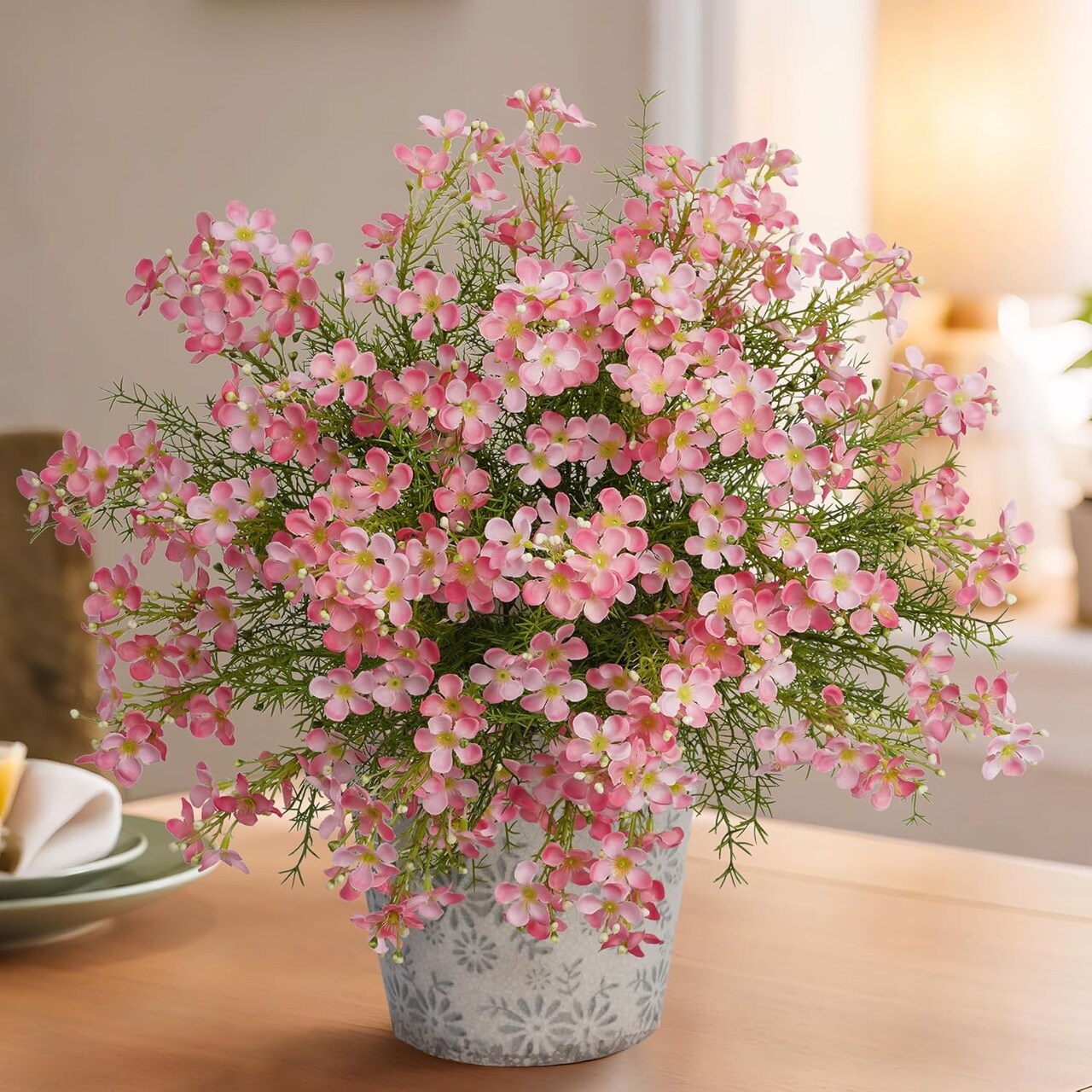 Spring Tabletop Decor – 6PCS Pink Artificial Hydrangea & Daisy Flowers for Home, Garden & Party Arrangements